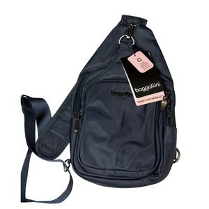 Baggallini Central Park Sling French‎ Navy Water Repellent Adjustable Strap Bag